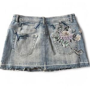 Embellished denim mini skirt